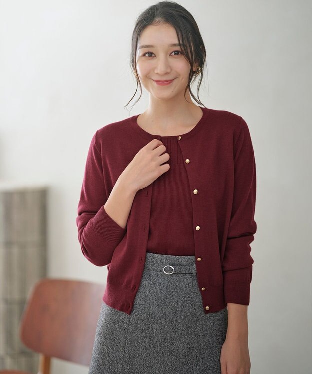 ANY SIS 【ウールブレンドシリーズ】ベーシック カーディガン ボルドー