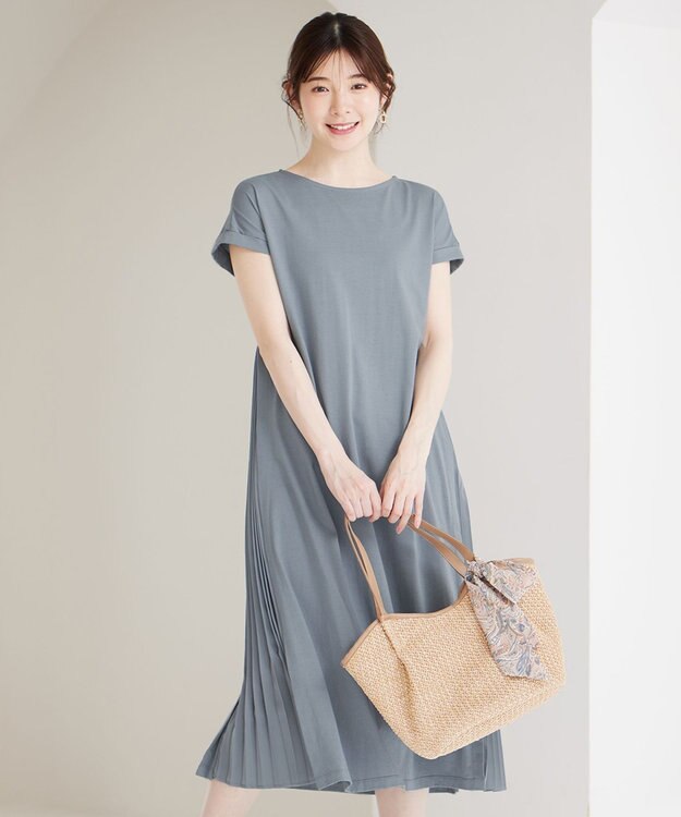 ANY SIS S 【接触冷感・UVケア】冷感サイドプリーツ ワンピース ミント