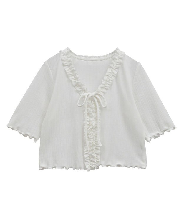 earth music&ecology フリルカットリブカーディガン Off White