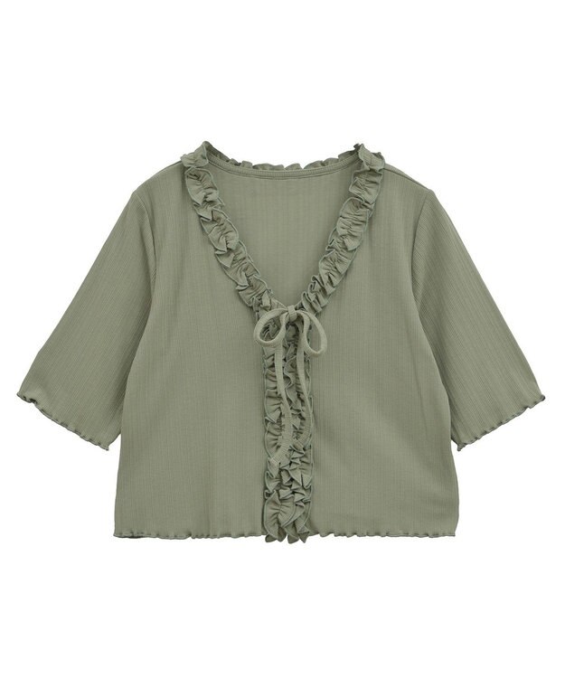 earth music&ecology フリルカットリブカーディガン Green