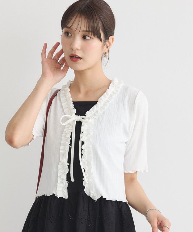 earth music&ecology フリルカットリブカーディガン Off White