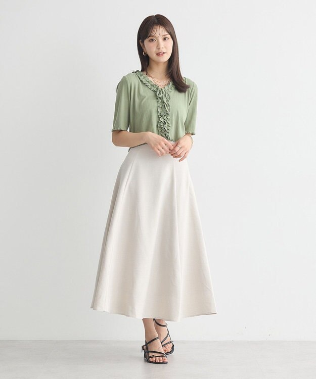 earth music&ecology フリルカットリブカーディガン Green