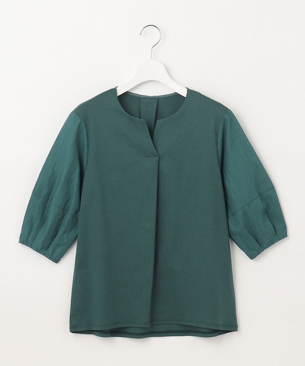 J.PRESS LADIES 【WEB限定カラーあり・接触冷感・UVケア】 スムースジャージー キーネック カットソー ダークグリーン系