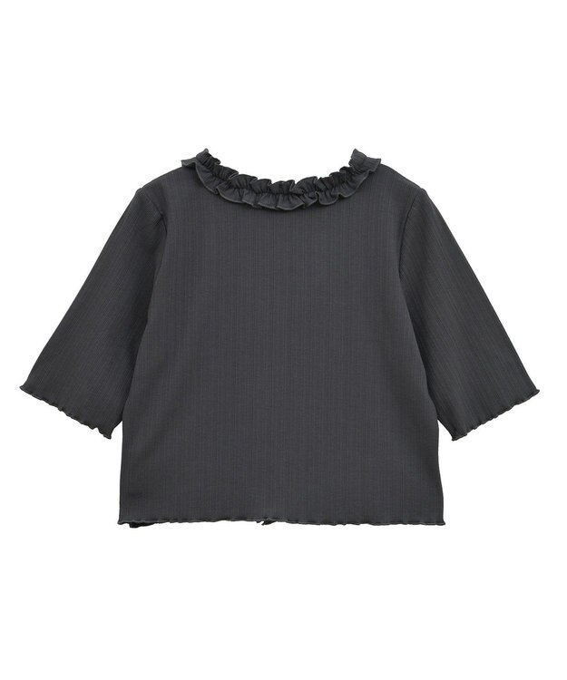 earth music&ecology フリルカットリブカーディガン Charcoal Gray