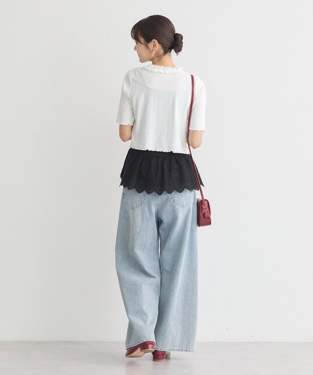 earth music&ecology フリルカットリブカーディガン Off White