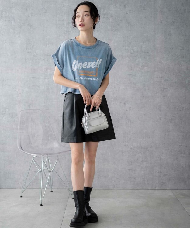 WEGO 【洗える】ヴィンテージウォッシュロールアップショートTシャツ ブルーその他