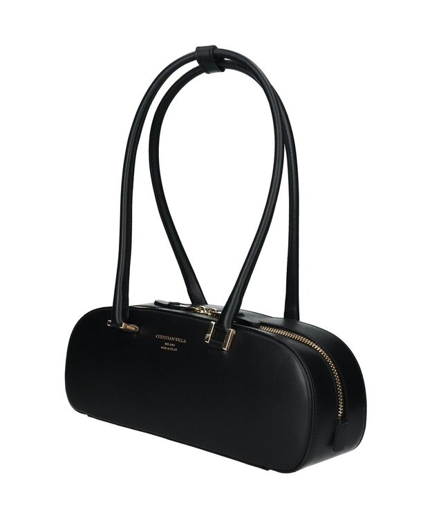 INTER-CHAUSSURES 【CHRISTIAN VILLA】レザーワイドスモールショルダーバッグ ブラック
