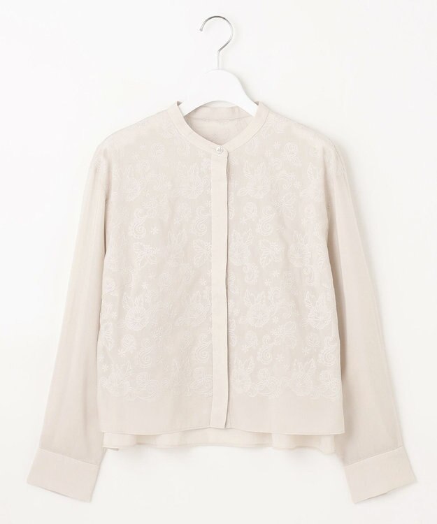 自由区 【洗える】シアーエンブロイダリークロップド丈 ブラウス ベージュ