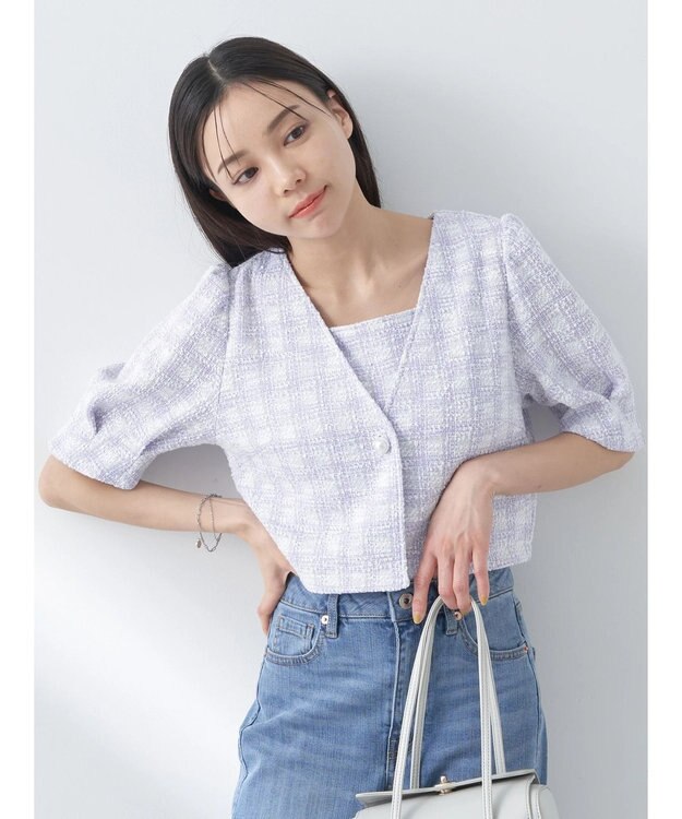 earth music&ecology ＳＥＴ２点　カットソーツィードアンサンブル Light Purple