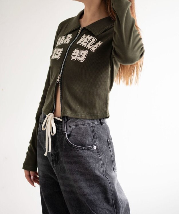 WEGO WジップナンバリングロゴロンT カーキ