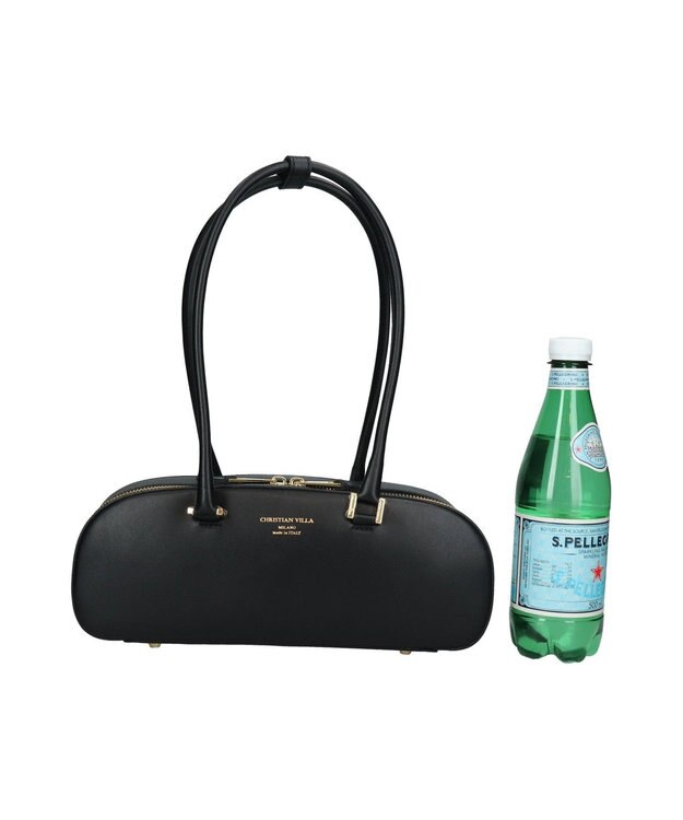 INTER-CHAUSSURES 【CHRISTIAN VILLA】レザーワイドスモールショルダーバッグ ブラック