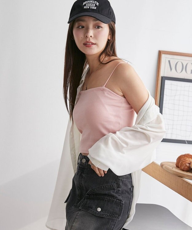 WEGO 【カップ付きインナー/SMサイズ展開】なちゅ盛れカップインショートキャミ ライトピンク