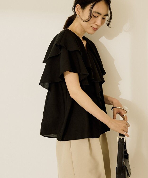 AMERICAN HOLIC イージーケアフリルシャツ Black