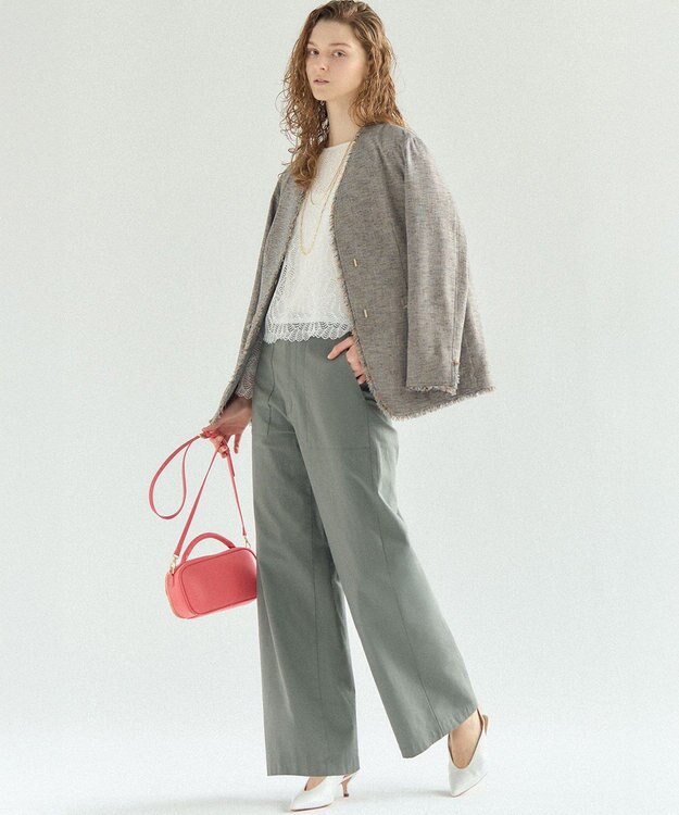 23区 【先行予約】リネンライクブッチャー フリンジノーカラージャケット ダークブラウン系