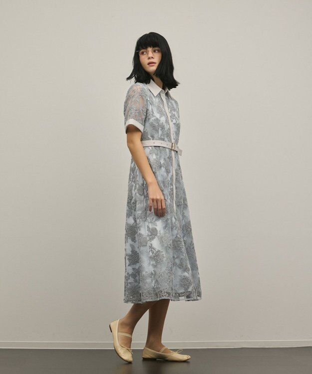 GRACE CONTINENTAL フラワーコード刺繍ワンピース グレー