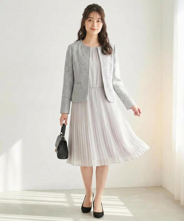 ANY SIS S ミニライトボーダー ノーカラージャケット グレーシャンブレー