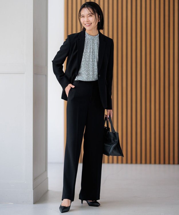 23区 【セットアップ対応/洗える】トリアセダブルジョーゼット テーラード ジャケット ブラック系