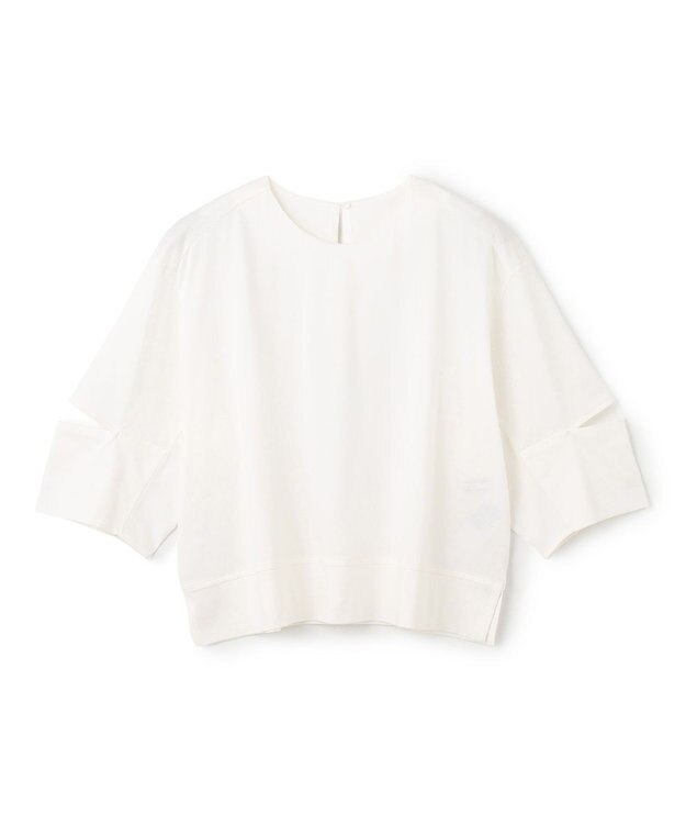 BEIGE， 【洗える】DUOMO / コットンスリットスリーブトップス White