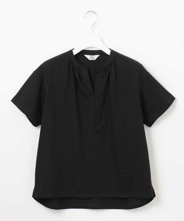 J.PRESS LADIES 【洗える・接触冷感】プレーティングジャージー バンドカラー カットソー ブラック系