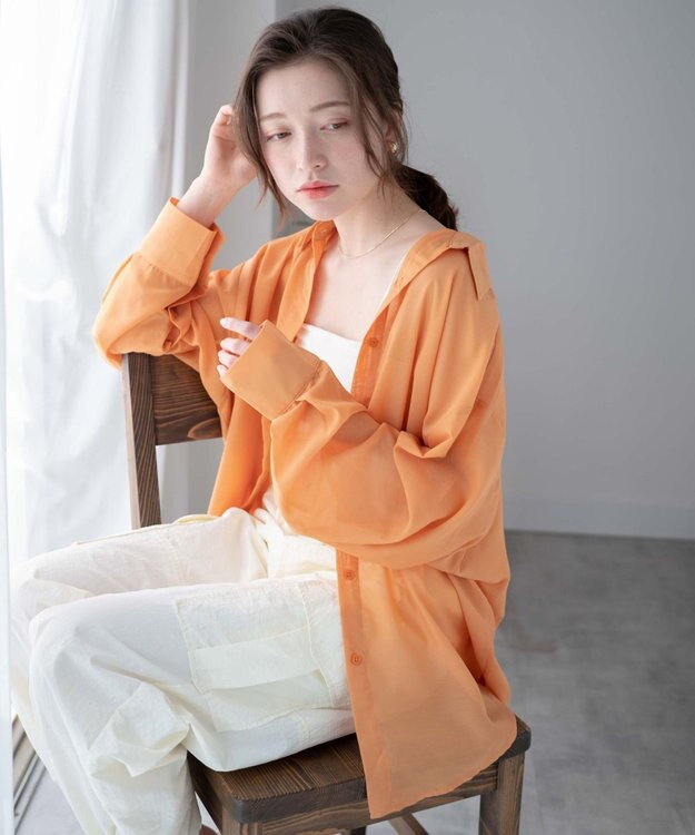 WEGO ボリュームスリーブシアーシャツ オレンジ