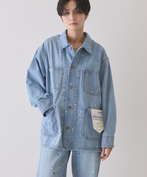 AMERICAN HOLIC ペイントデニムカバーオールジャケット Light Indigo