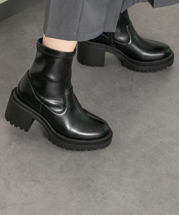Bridget Birkin 【Round About】厚底ラギットソールストレッチブーツ ブラック