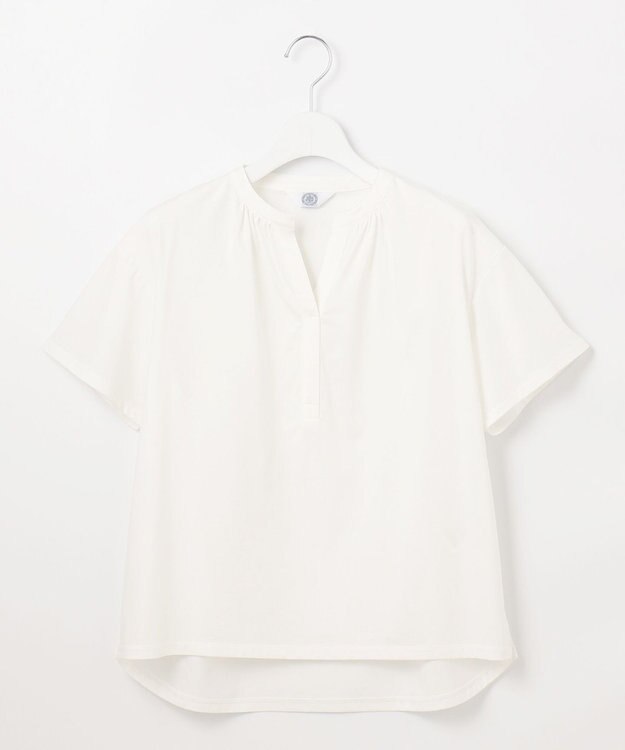 J.PRESS LADIES 【洗える・接触冷感】プレーティングジャージー バンドカラー カットソー ホワイト系