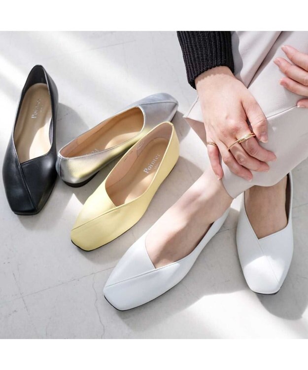 Pointer 日本製 本革Vカットパンプス オフホワイト