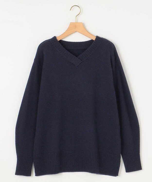 組曲 L 【WEB限定】ウールカシミヤミックスVネック ニット ネイビー