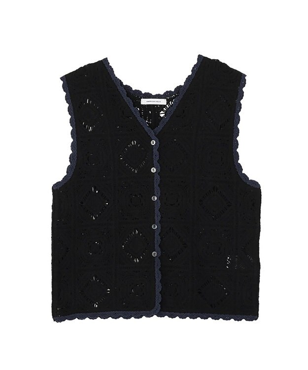 AMERICAN HOLIC クロシェ風ニットベスト Black