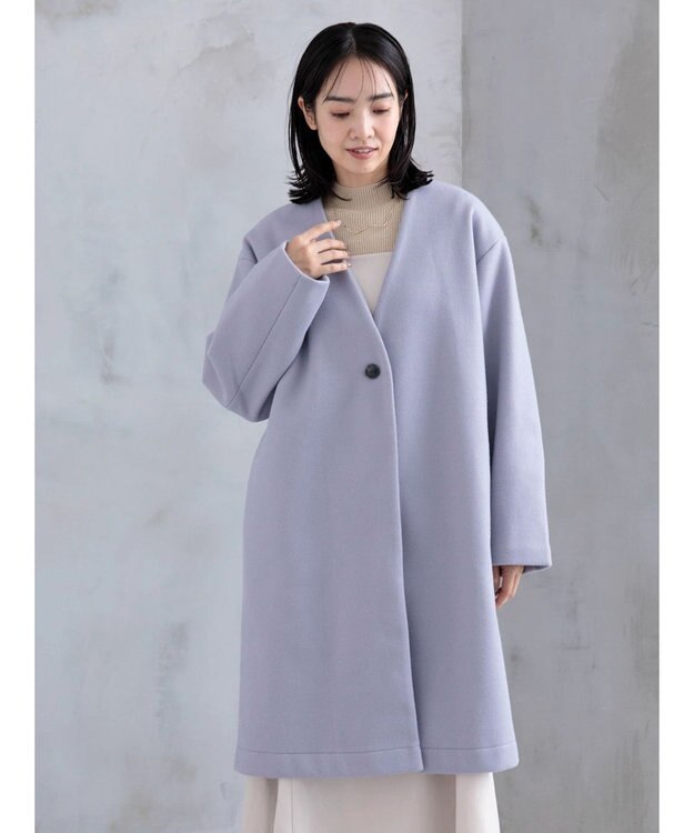 Green Parks 洗えるＶネックミディ丈コート Sax