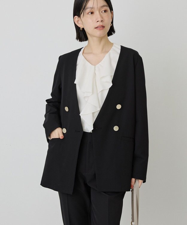 AMERICAN HOLIC 【イージーケア】ノーカラージャケット Black