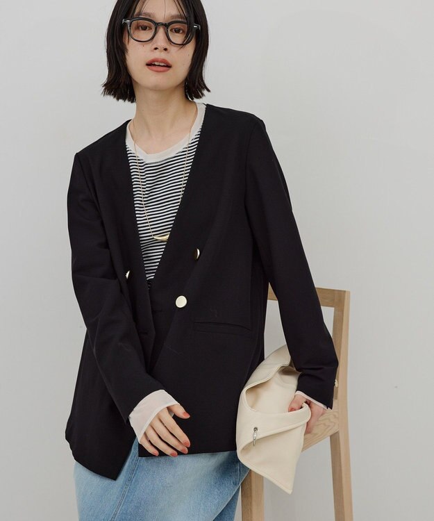 AMERICAN HOLIC 【イージーケア】ノーカラージャケット Black