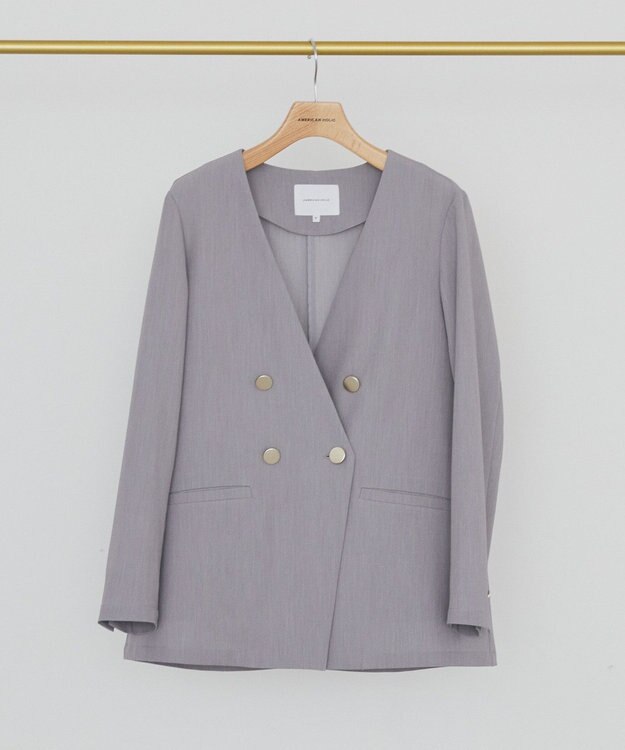 AMERICAN HOLIC 【イージーケア】ノーカラージャケット Gray Mixture