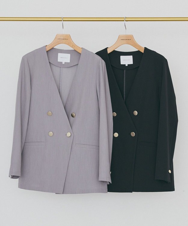 AMERICAN HOLIC 【イージーケア】ノーカラージャケット Gray Mixture