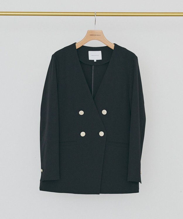 AMERICAN HOLIC 【イージーケア】ノーカラージャケット Black