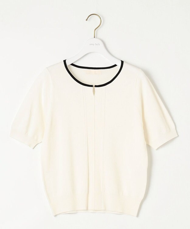 ANY SIS 【洗える】メタルポイント配色 ニット アイボリー×ブラック