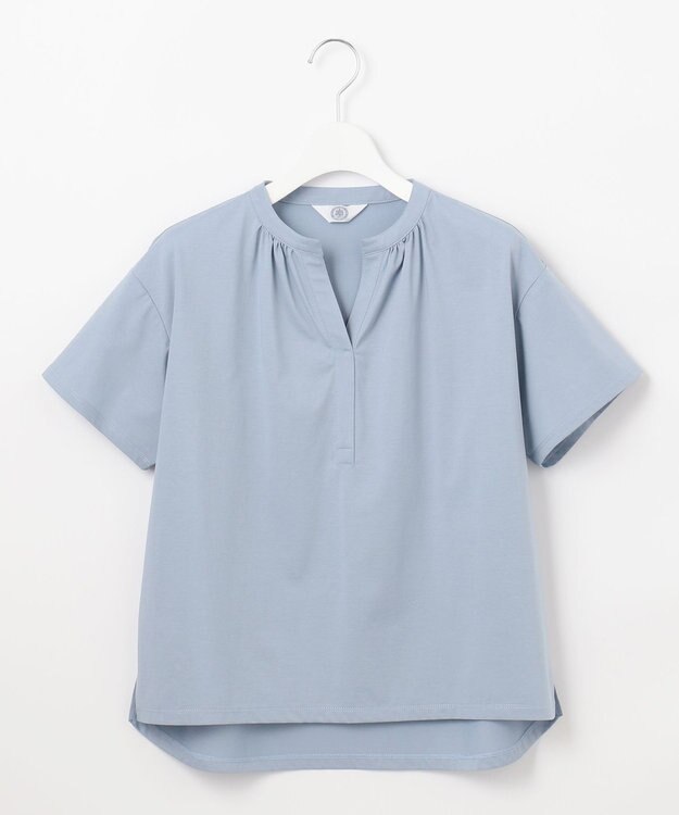 J.PRESS LADIES 【洗える・接触冷感】プレーティングジャージー バンドカラー カットソー スモーキーブルー系