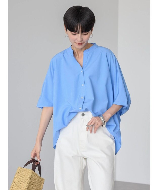 AMERICAN HOLIC 接触冷感＋ＵＶカット　ギャザースリーブブラウス Sax