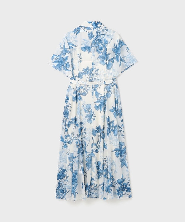 GRACE CONTINENTAL シャドーフラワープリントワンピース ブルー