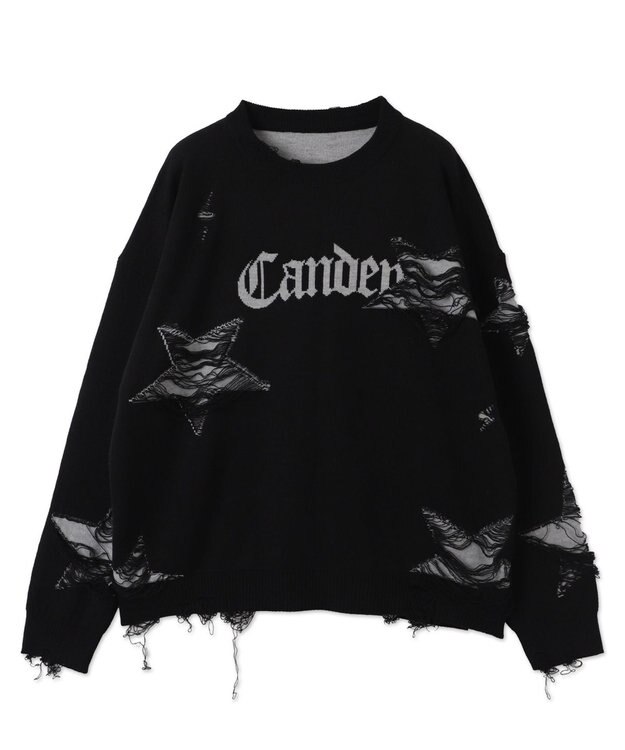 WEGO 【ユニセックス着用ITEM】ダメージジャガードニットプルオーバー ブラック