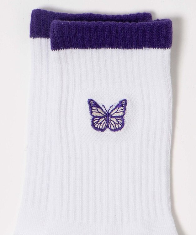 WEGO ワンポイント刺繍クルーソックス ホワイト