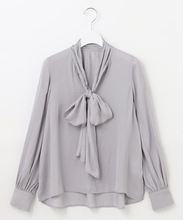 Feroux 【洗える】リボンタイ ブラウス スカイブルー系