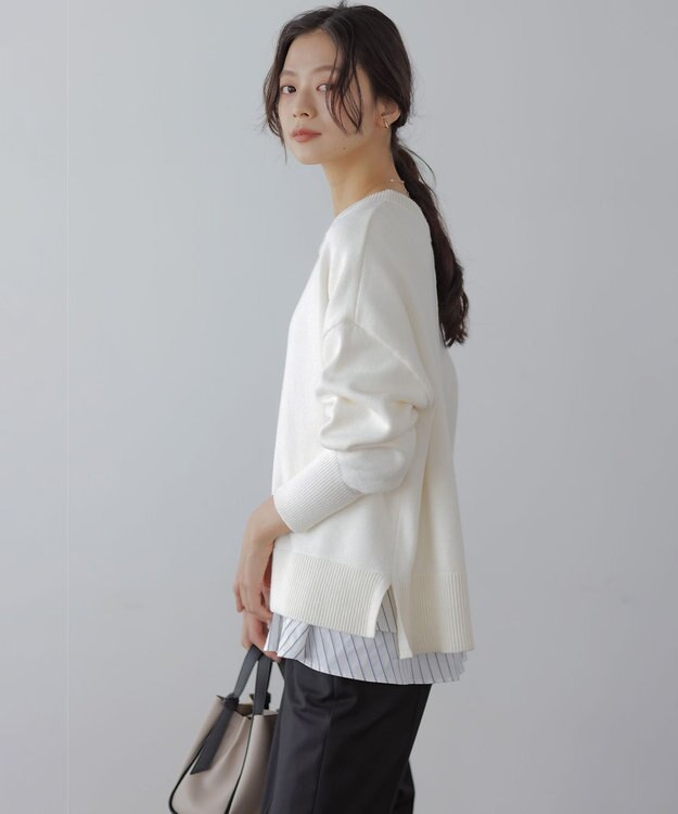 組曲 S シャツコンビティアード ロングＴシャツ アイボリー×ストライプ系1