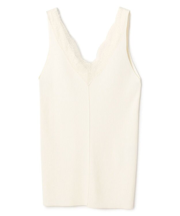 BEIGE， RUBY / レーストリム リブタンクトップ Ecru