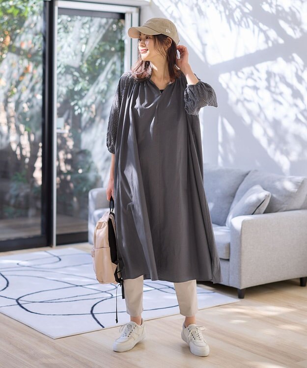 ANY L 【ペチコート付】エンブロイダリーワンピース チャコール