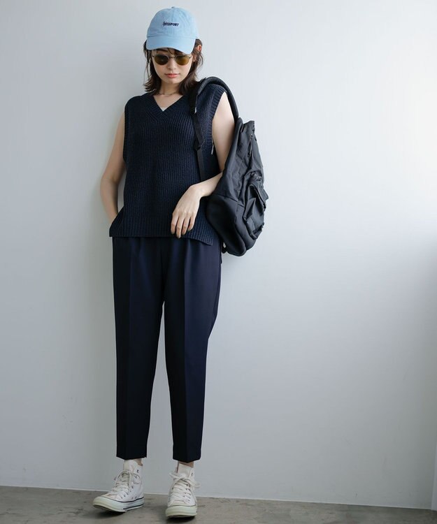 ANY Vネックラメニットベスト ネイビー×ブラックラメ