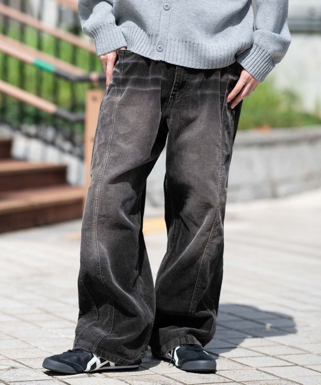 WEGO イージー3Dバレルレッグコーデュロイパンツ ダークブラウン