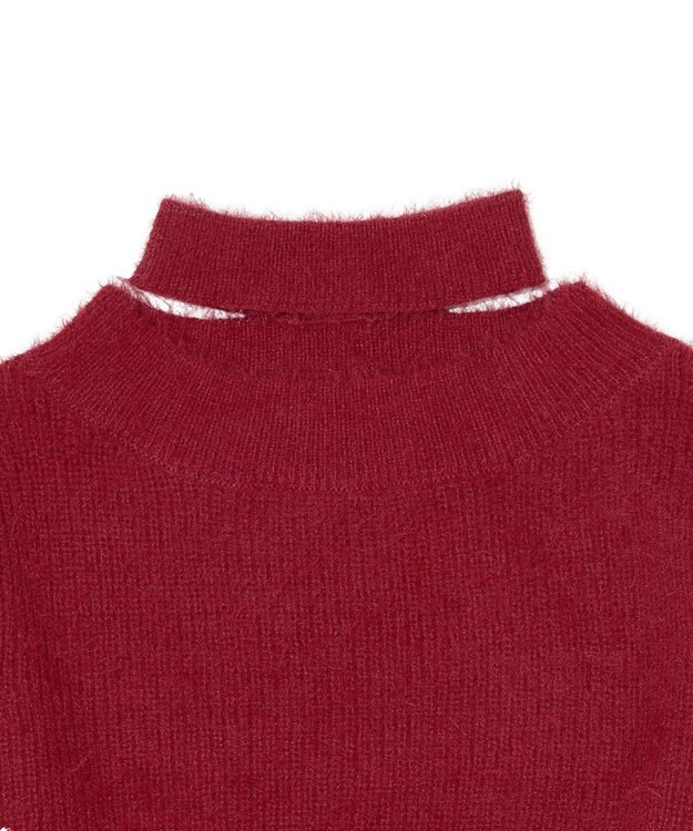 earth music&ecology ロングシャギースリットネックニットプルオーバー Red