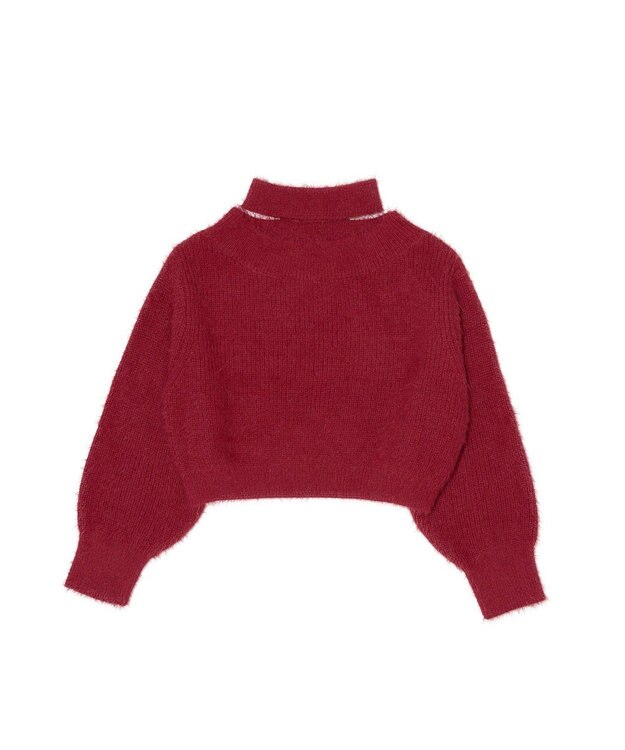 earth music&ecology ロングシャギースリットネックニットプルオーバー Red